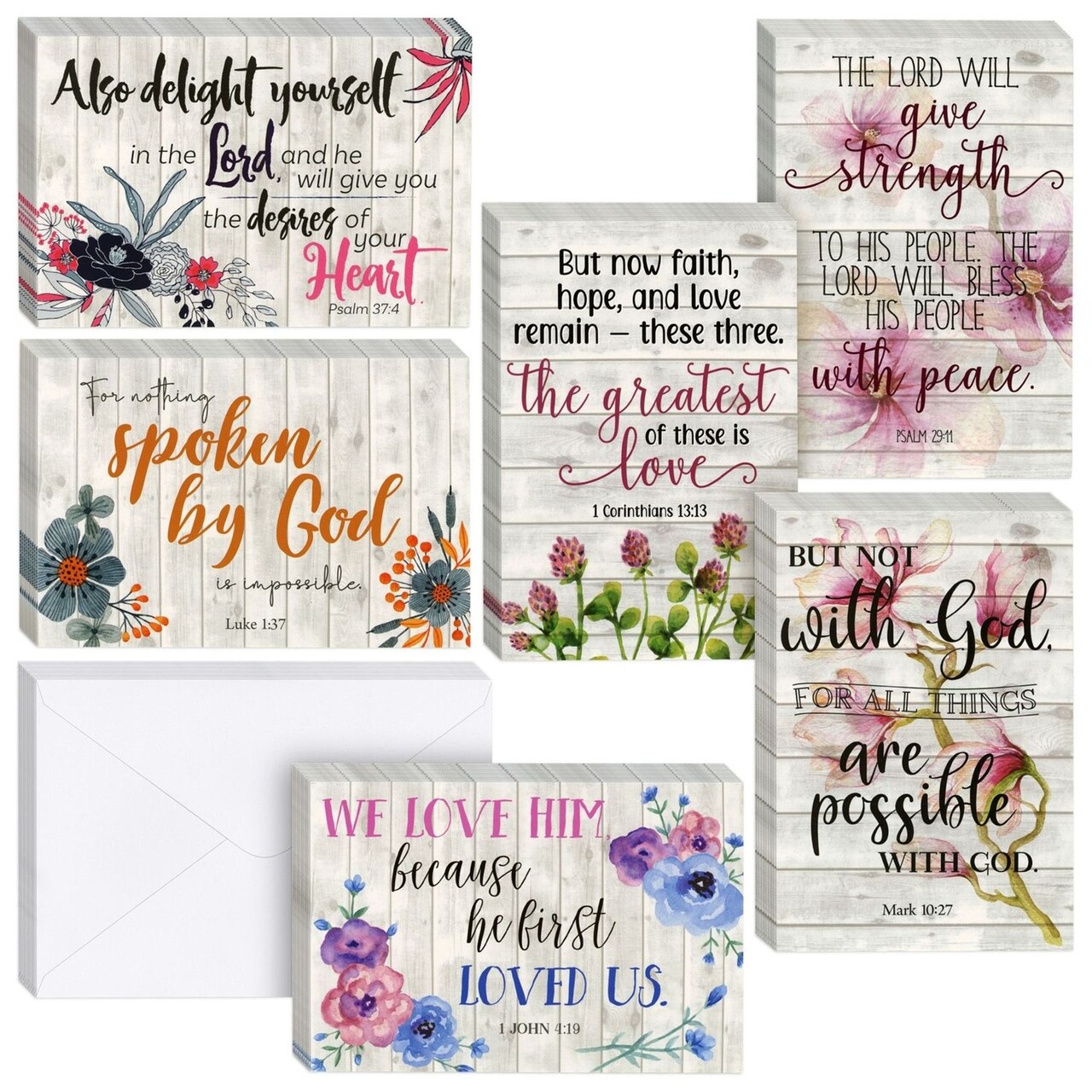 60 Pack Christian Inspirational Cards with Envelopes, Religious Encouragement Scripture, Bible Verses (6 Floral Designs, 5.98 x 4.02 x 0.1 inches)